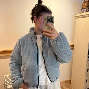 Corduroy Puffer Cropped Coat with Zipper and Pockets